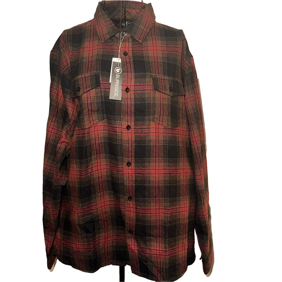 Burnside Men’s Plaid Flannel Shirt Crimson Red Size Large NWT Camping Grunge - Picture 2 of 13